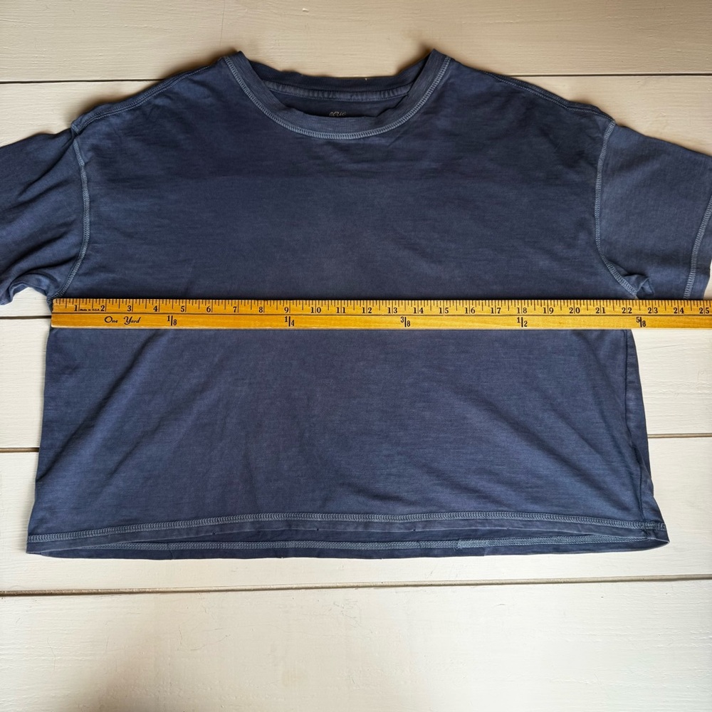 Aerie Boxy Blue Oversized Cropped Distressed Crewneck Tee - Picture 7 of 8